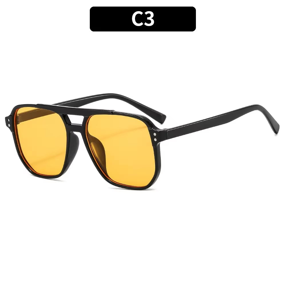 Vintage Square Sunglasses for Men and Women – Thick Frame with Double Bridges, Chic Polygon Design, and UV400 Protection.