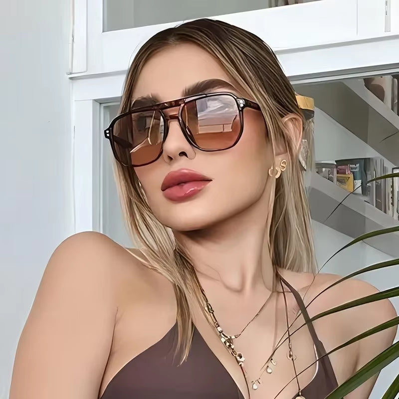 Vintage Square Sunglasses for Men and Women – Thick Frame with Double Bridges, Chic Polygon Design, and UV400 Protection.