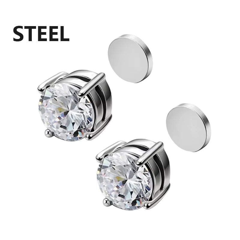 3 Pairs Crystal Strong Magnetic Ear Stud Clip Earrings for Men and Women Punk round Zircon Magnet Earrings Non Piercing Jewelry