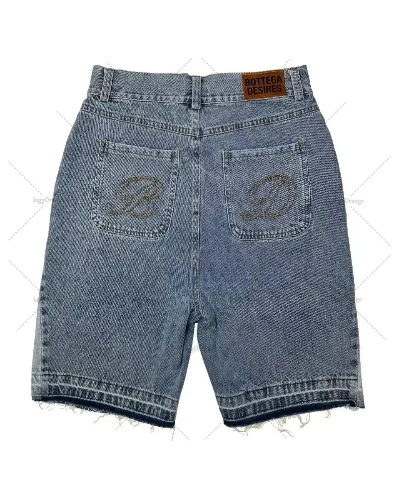 Bottega Desire Y2K New Cowboy Skateboard Shorts Cartoon Embroidery Men and Women Loose Jeans Wide-Leg Pants Hip-Hop Street Jeans