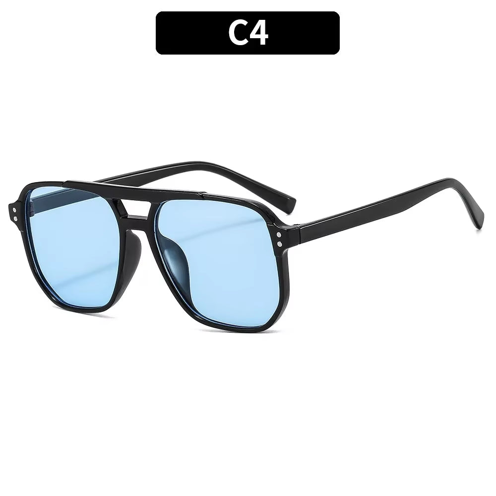 Vintage Square Sunglasses for Men and Women – Thick Frame with Double Bridges, Chic Polygon Design, and UV400 Protection.